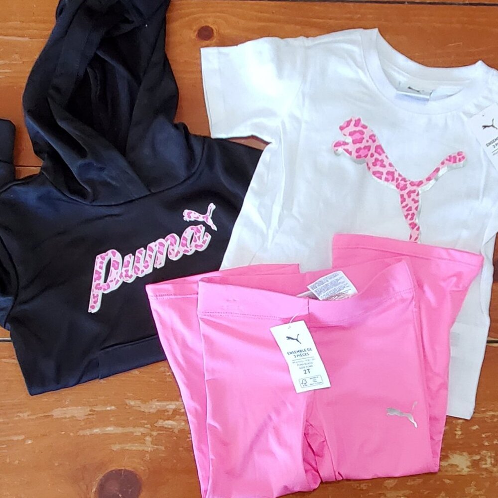 PUMA Kids' 3 Piece Outfit  Girls 2T T-Shirt, Hoodie, Pants  NWT - Picture 2 of 11